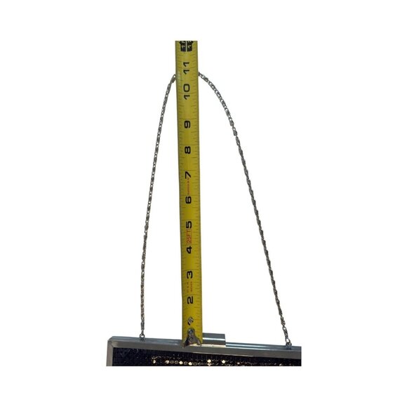 Vintage Style & Company Evening Bag Black Sequin Clutch Silver Chain Kiss Lock - Picture 10 of 10